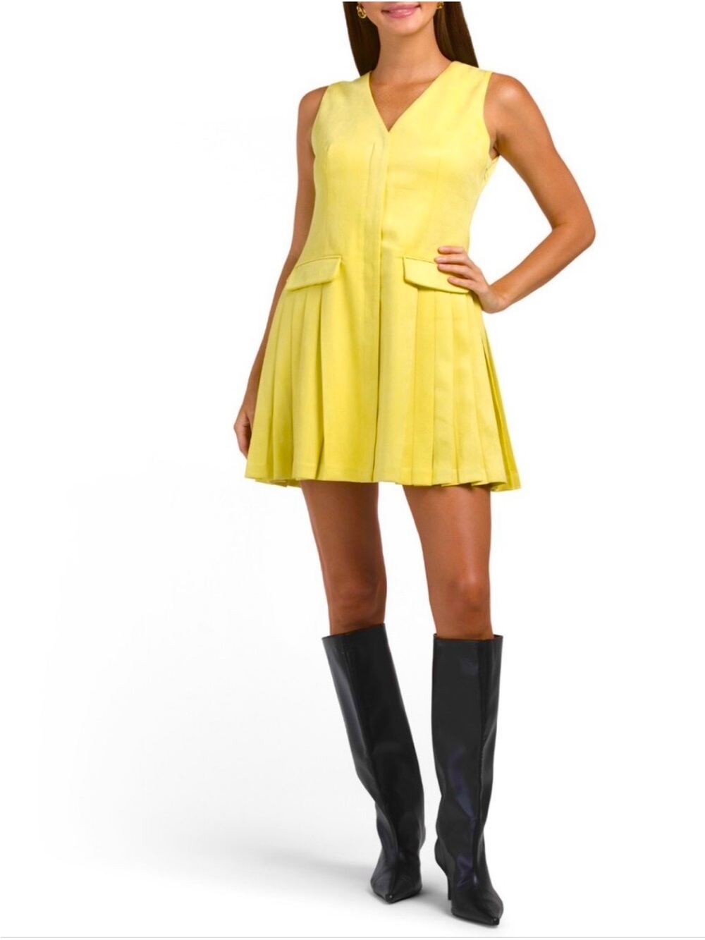 Edit by Jason Wu yellow pleated faux suede dress verbena